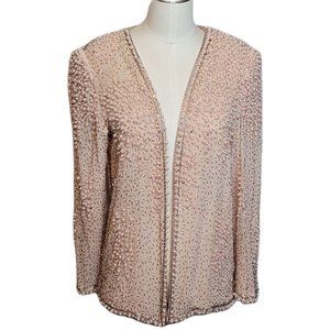 Vintage Beaded Cardigan Judith Ann Creations Silk Rayon Size Small Light Pink